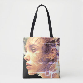 Girl In the Smokey Swirls - Cute Reusable Tote Bag
