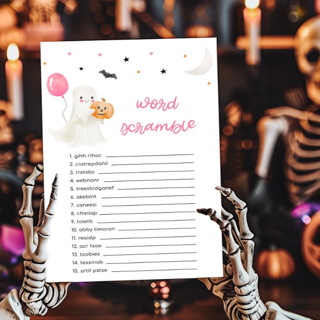 Girl Little Boo está quase vencendo o jogo (A Little Boo Baby Shower Word Scramble Game)