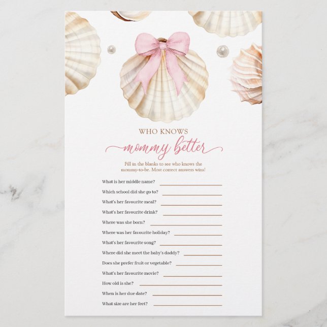 Girl Pink Bow Shell Who Knows Mommy Better (Frente)