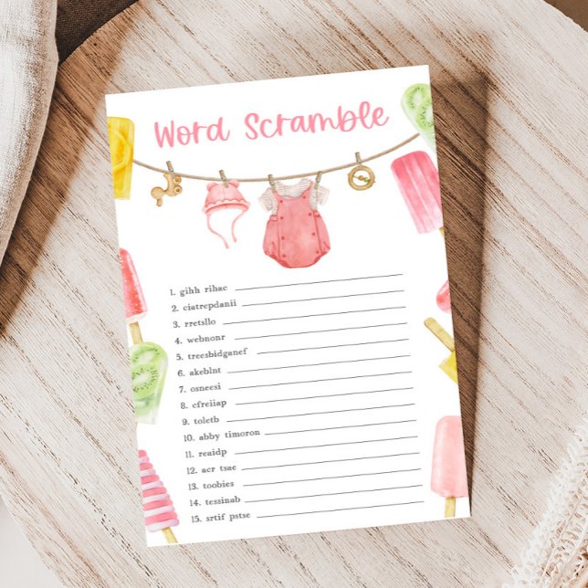 Girl Popsicle Baby Shower Word Scramble Game (Ready to Pop Popsicle Baby Shower Game)