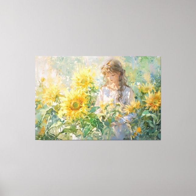 *~* Girl Sun Flowers TV2 Stretered Canvas Print (Frente)