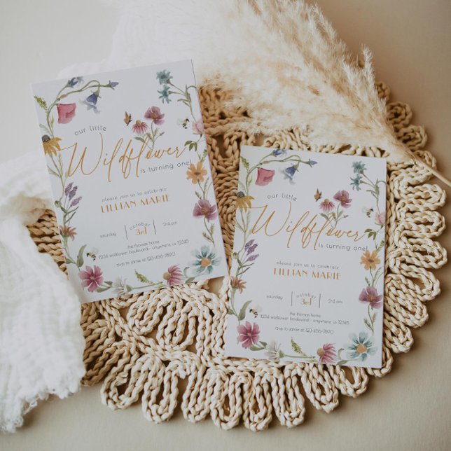 Girl Watercolor Wildflower Birthday Convite (Criador carregado)
