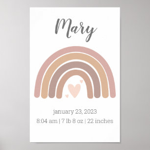 Girls Birth Stats Poster Personalized Rainbow