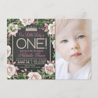 Girls Chalkboard First Convites de festas de anive