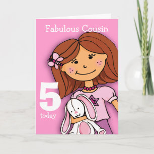 Girls Cousin 5 cartão de aniversário de menina ros