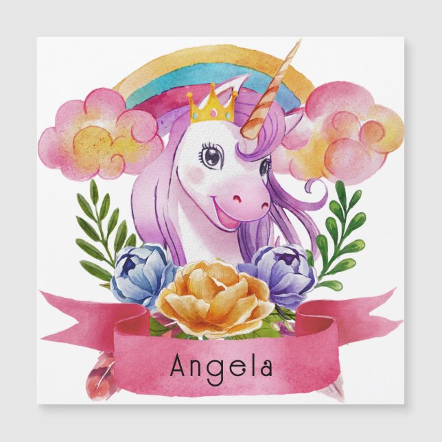 Girls Cute Purple Unicorn Rainbow Nome Personaliza (Frente)