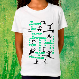 Girls Gymnastics Habilita Camiseta Verde em Palavr