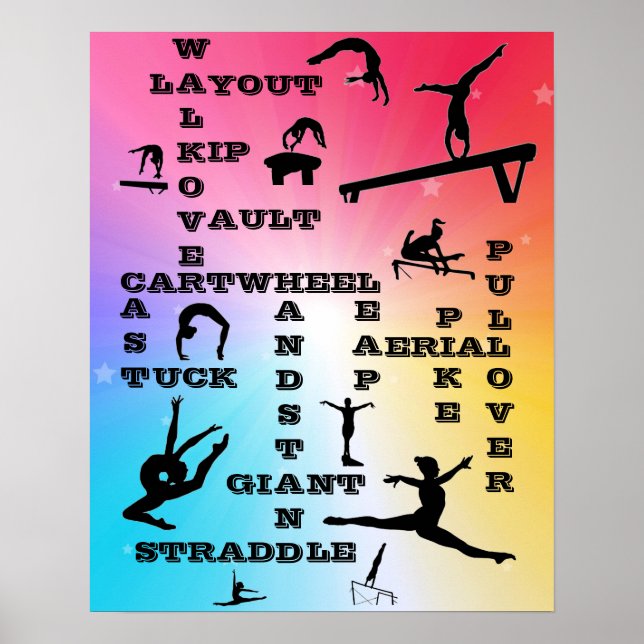 Girls Gymnastics Habilita Poster de Palavras Cruza (Frente)