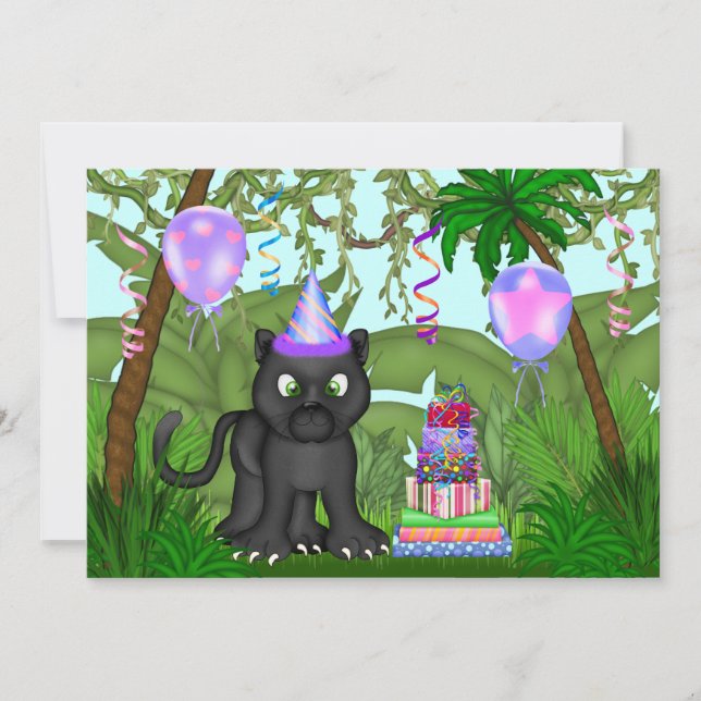 Girls Jungle Panther Convite de aniversário (Frente)