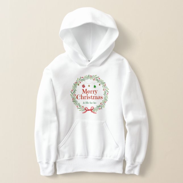 Girls Merry Christmas Hoodie with Pine Branches (Postura )