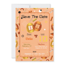 Girls Orange Gaming Tamagotchi Convite de Aniversá