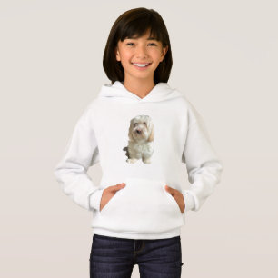 Girls Pullover Hoodie White Havanese