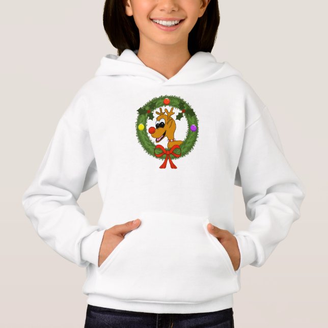 Girls Reindeer Holiday Hoodie (Frente)