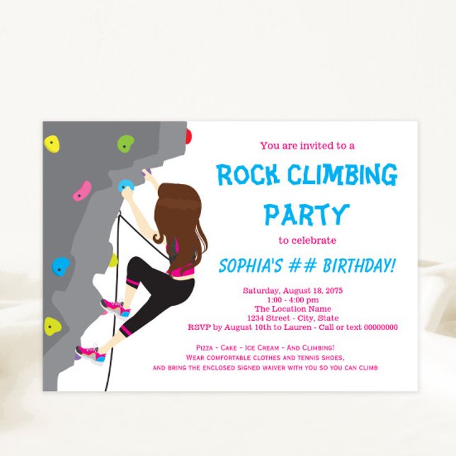 Girls Rock Escalando Convites de festas de anivers (Cute colorful rock climbing party invitation.)