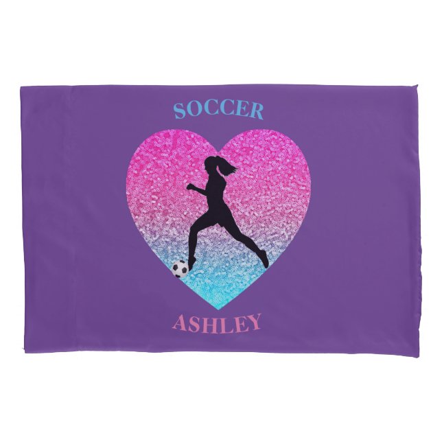 Girls Soccer Personalizado Púrpura Pillowcase (Frente)