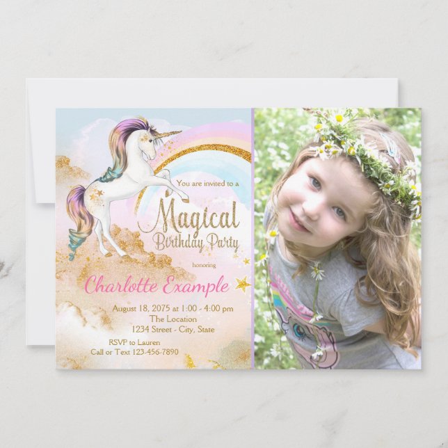 Girls Unicorn Photo Convites de festas de aniversá (Frente)