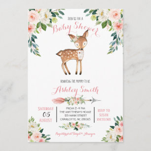 Girls Woodland Veer Baby Shower Convites