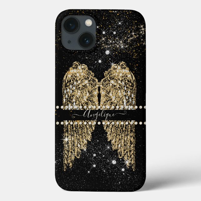 Girly Angel Wings Chic Diamond Dourado Sparkle Jew (Verso)