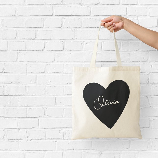 Girly Black Heart Bolsa com Nome (Criador carregado)