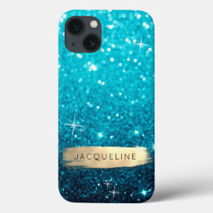 Girly Blue Glitter n Dourado Pincel Stroke Stars N