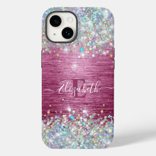 Girly Burgundy Holographic Faux Glitter Monograma