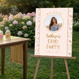 Girly Cute Confetti Photo Grad Party Welcome Sign