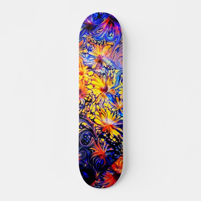 Girly Floral Blue Goddese Art Skateboard (Frente)