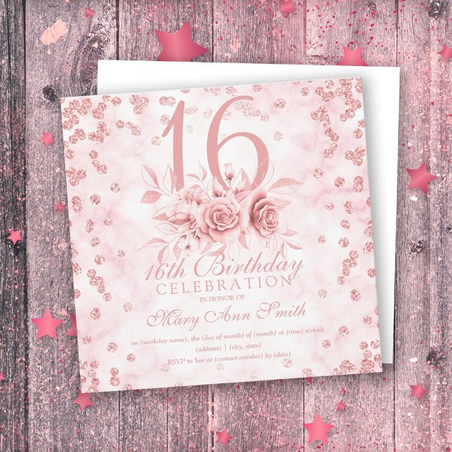 Girly Marble Glitter Rosa Dourado Floral Sweet 16t (Criador carregado)