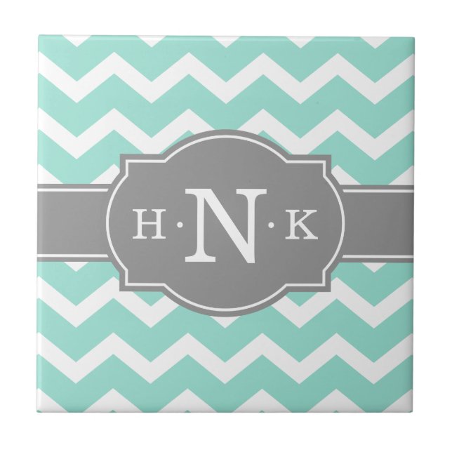 Girly Mint Chevron Cinza Monograma (Frente)