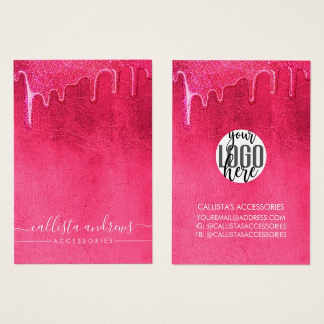 Girly Neon Pink Espesso Glitter Drives de Logotipo (Frente & Verso)