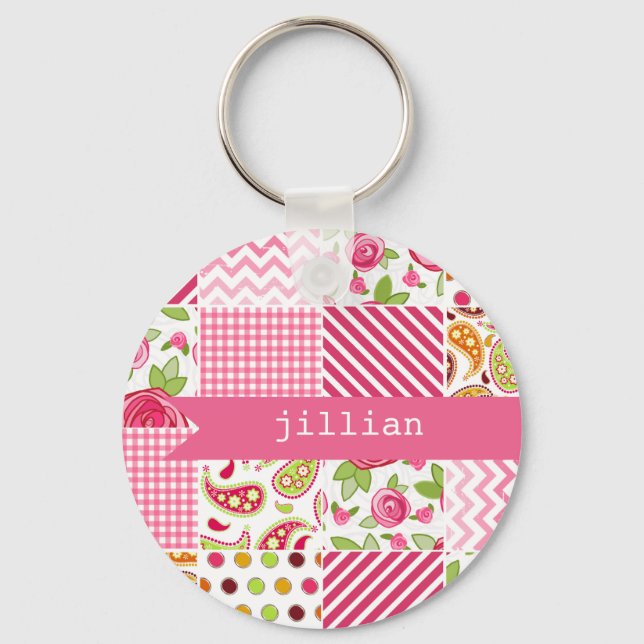 Girly Patchwork Personalizada Chaveiro (Frente)