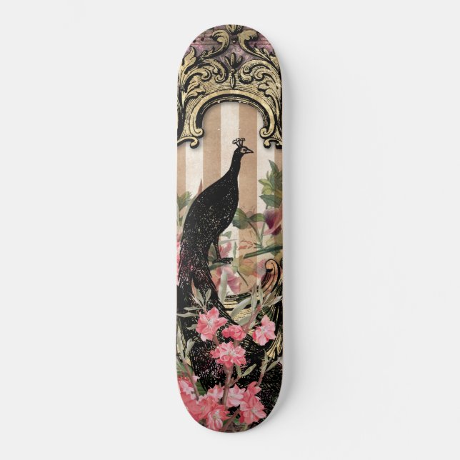 Girly Peacock Pink French Fantasy Skateboard (Frente)