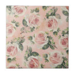Girly Pink Rose Azulejo<br><div class="desc">Bonito design com rosas cor-de-rosa em um fundo cor-de-rosa suavemente angustiado e texturizado.</div>