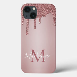 Girly Pink Sparkle Glitter Drips Monogram