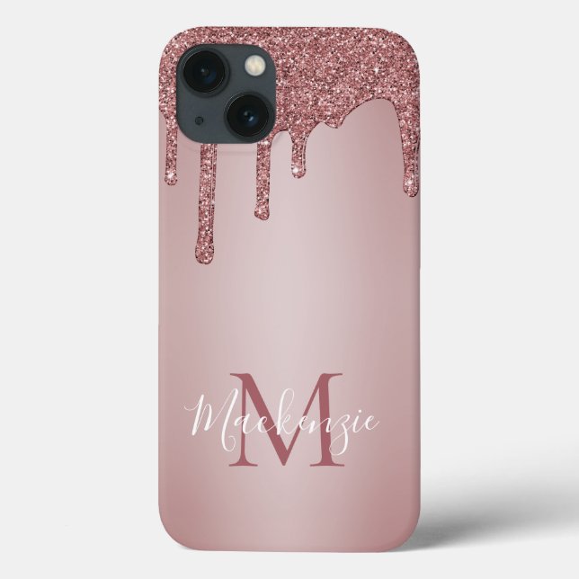 Girly Pink Sparkle Glitter Drips Monogram (Verso)
