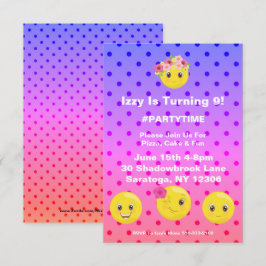 Girly Polkadot Emoji Aniversário Convite
