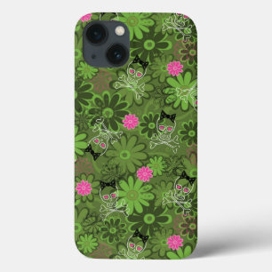 Girly Punk Skulls on Flower Camo background