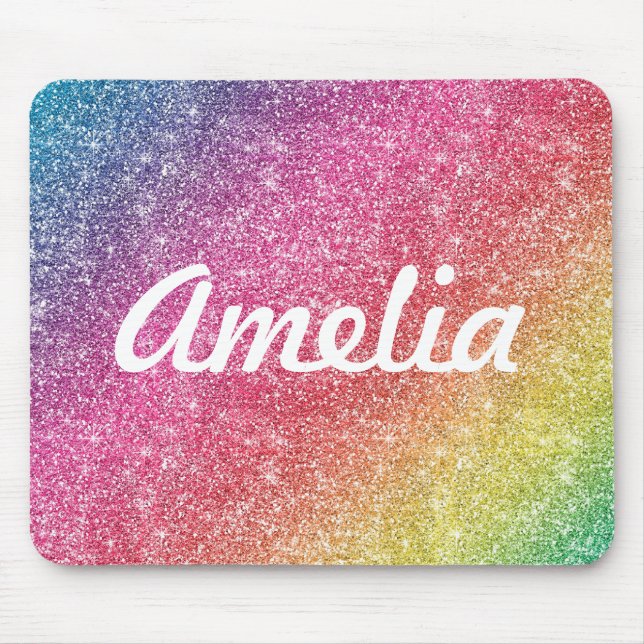Girly Rainbow Glitter Monograma Name Mouse Pad (Frente)