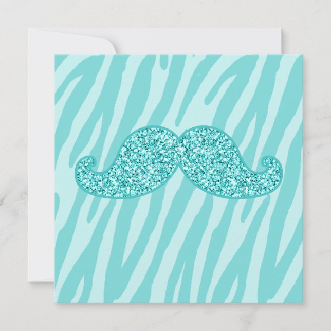 GIRLY TEAL GLITTER MUSTACHE ZEBRA STRIPES (Frente)