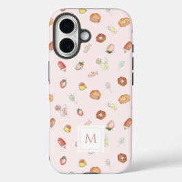 Girly Watercolor Dessert Pattern Pink Monograma