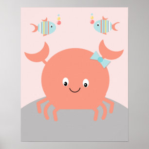 Giry Sea Ocean Life Pink Crab Art Poster