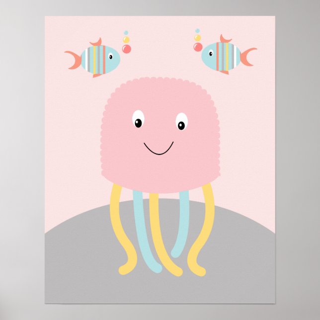 Giry Sea Ocean Life Pink Jellyfish Art Poster (Frente)