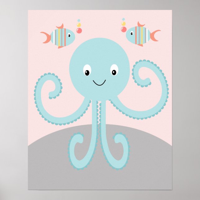 Giry Sea Ocean Life Pink Octopus Art Poster (Frente)