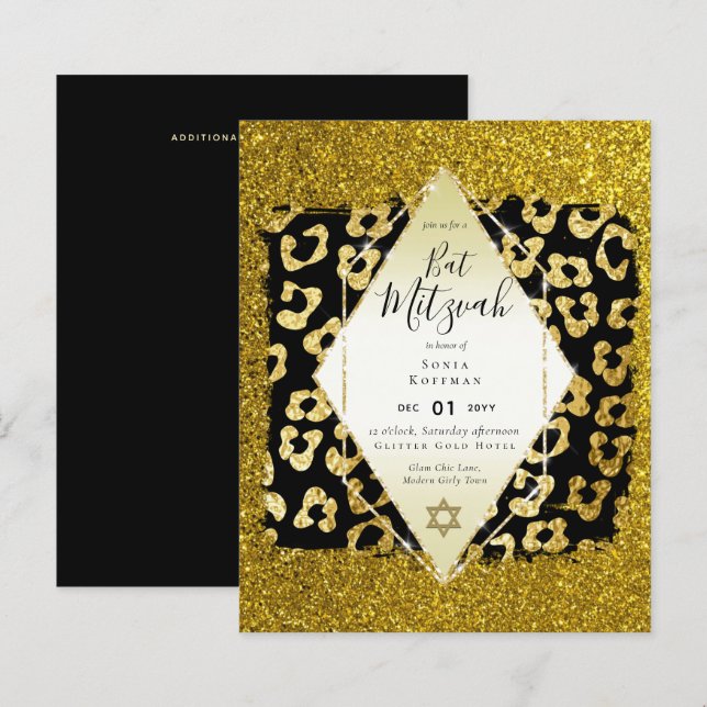 Glam BAT MITZVAH Impressão em Animais Glitter DOUR (Frente/Verso)