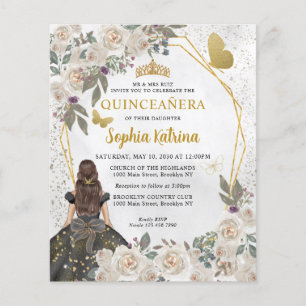 Glam Black Floral Princesa Dourada Quinceañera