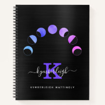 Glam Black Moon Phases Pastel Purple Monograma Nom