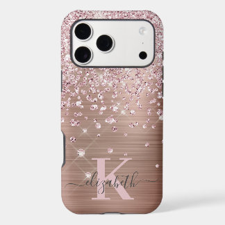 Glam Bling Rosa Dourado Diamond Confetti Monograma