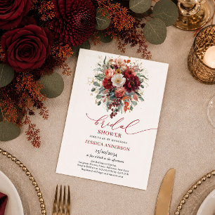 Glam Burgundy Dourado Floral convite de casamento