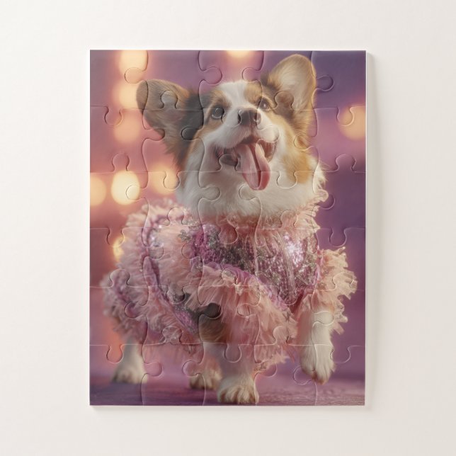 Glam Corgi a rosa - Quebra-cabeça (Vertical)
