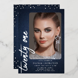 Glam Denim Diamantes Azul Jeans Foto aniversário d